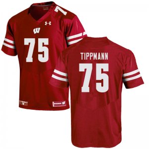 Men's Wisconsin Badgers NCAA #75 Joe Tippmann Red Authentic Under Armour Stitched College Football Jersey LU31N81KM